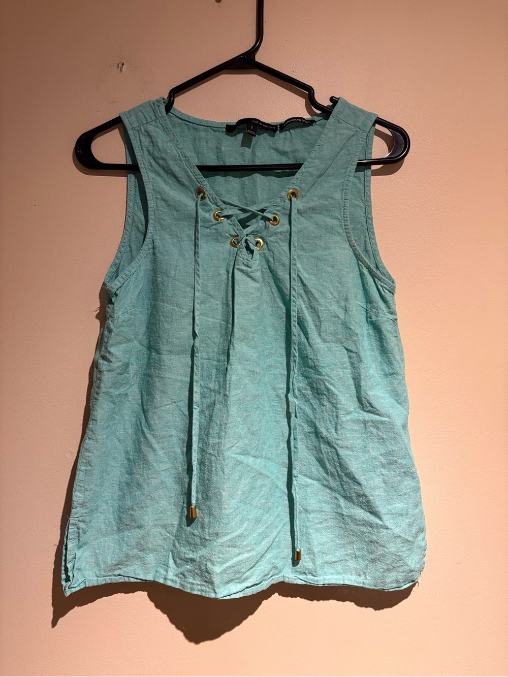 Harve Benard Tie Front Washable Linen Tank Top Size Small Turquoise/Blue